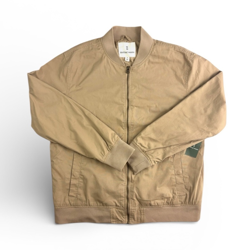 NWT Mutual Weave Khaki Men's 100% Cotton Classic Tan Zip Bomber Jacket‎ (XL)